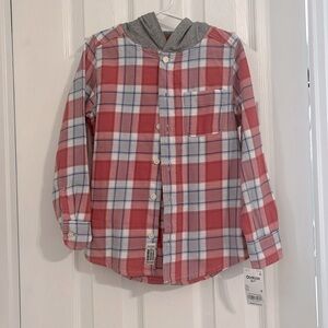 NWT boys size 6 hooded flannel. Osh Kosh